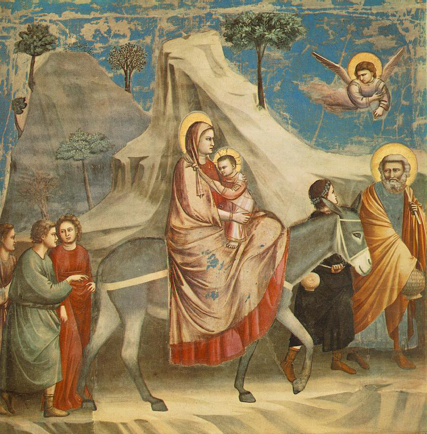 پرواز به مصر،Giotto di Bondone ، قرن 14 میلادی، کلیسایی در پادوا، ایتالیایی.